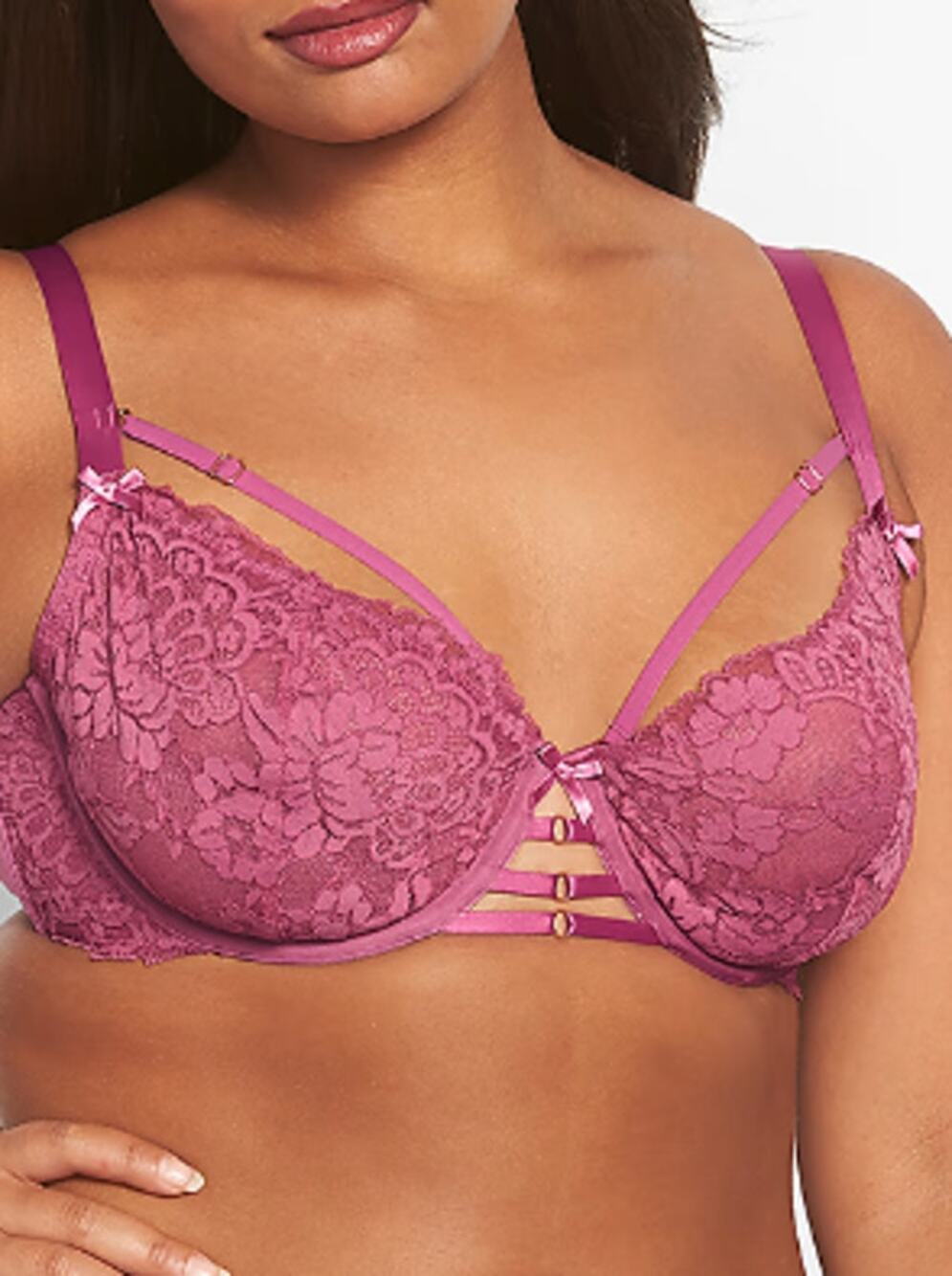 Cacique Bra Womens 40DDD Scallop Lace Unlined Balconette Pink Feminine Lingerie